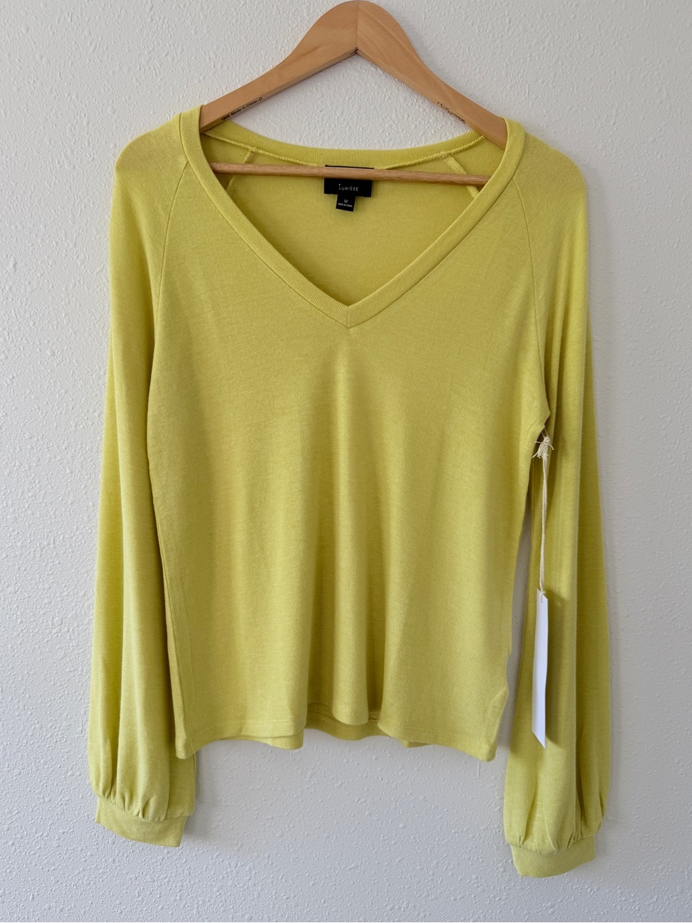 Lumiere V-Neck Balloon Sleeve Top Size M Chartreuse NWT Boho Statement Color